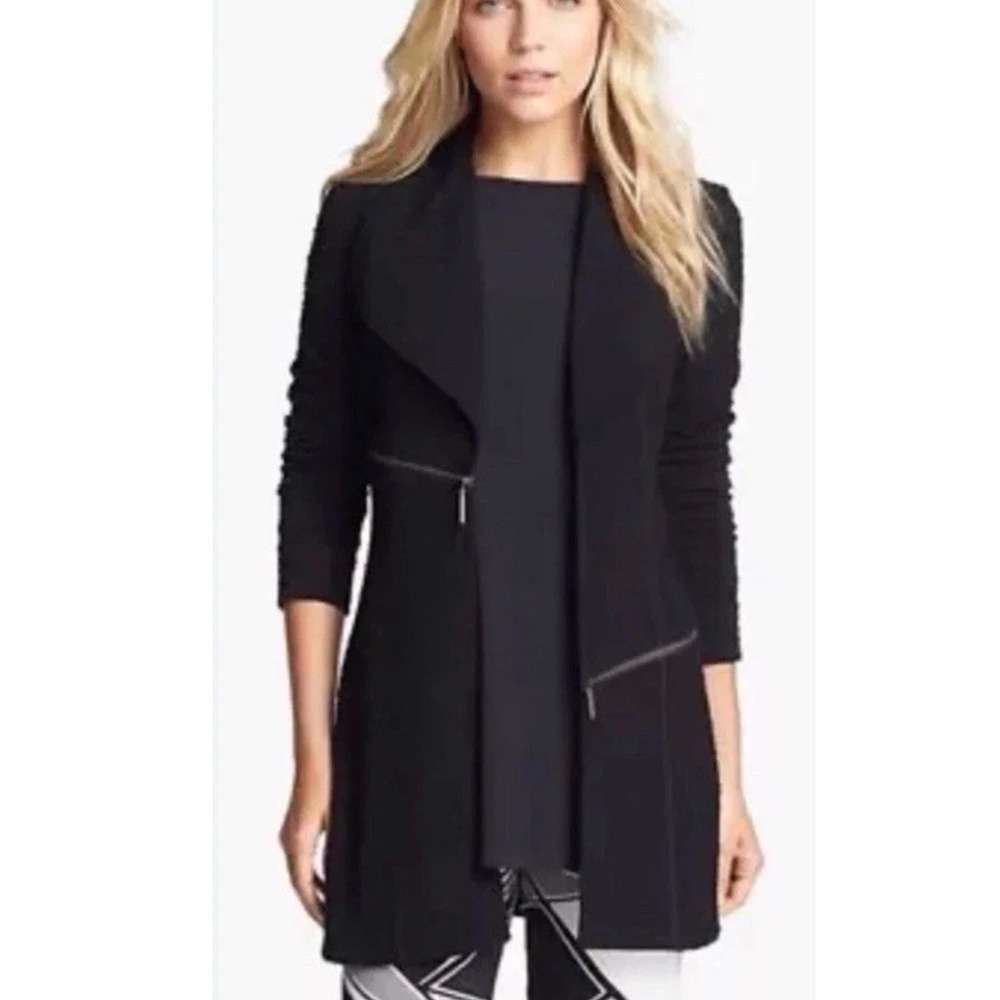 Eva Varro Anthropologie Black Waterfall Drape Zipper Detail Cardigan Jacket XS